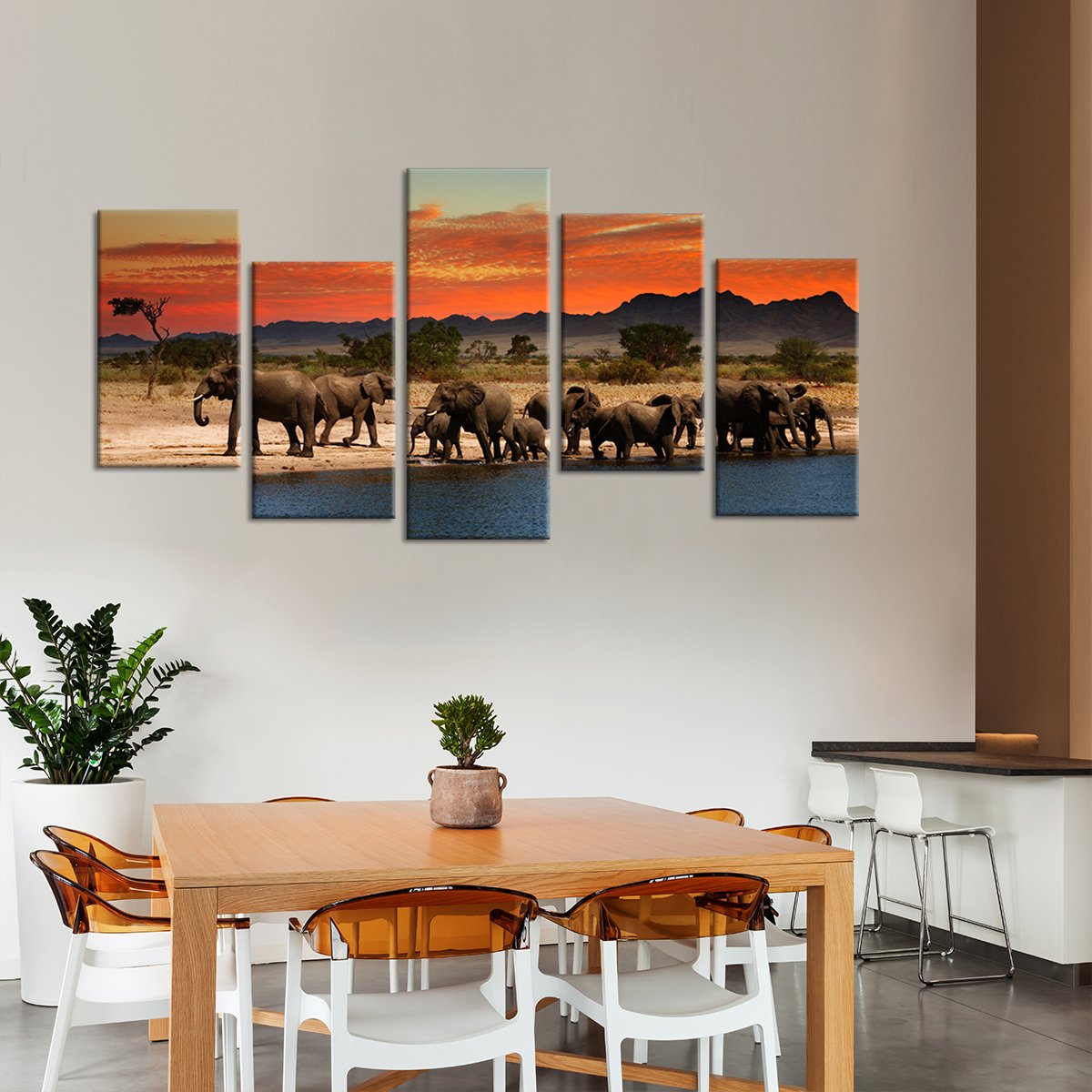 Indian Elephants Multi Panel Canvas Wall Art