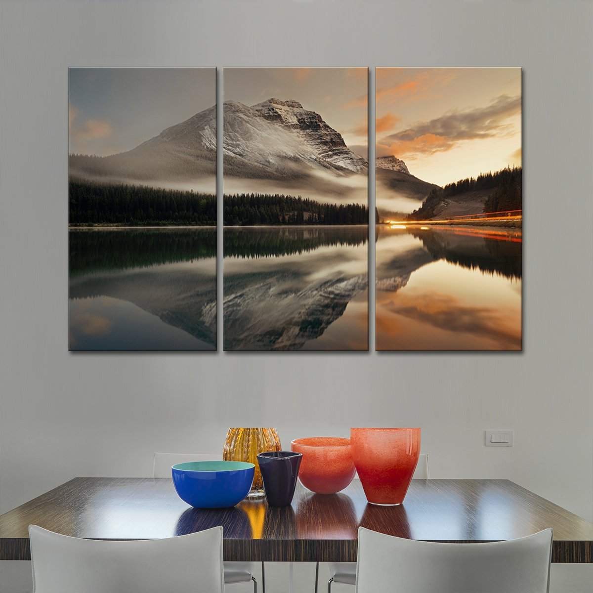 Lake at Sunset Multi Panel Canvas Wall Art