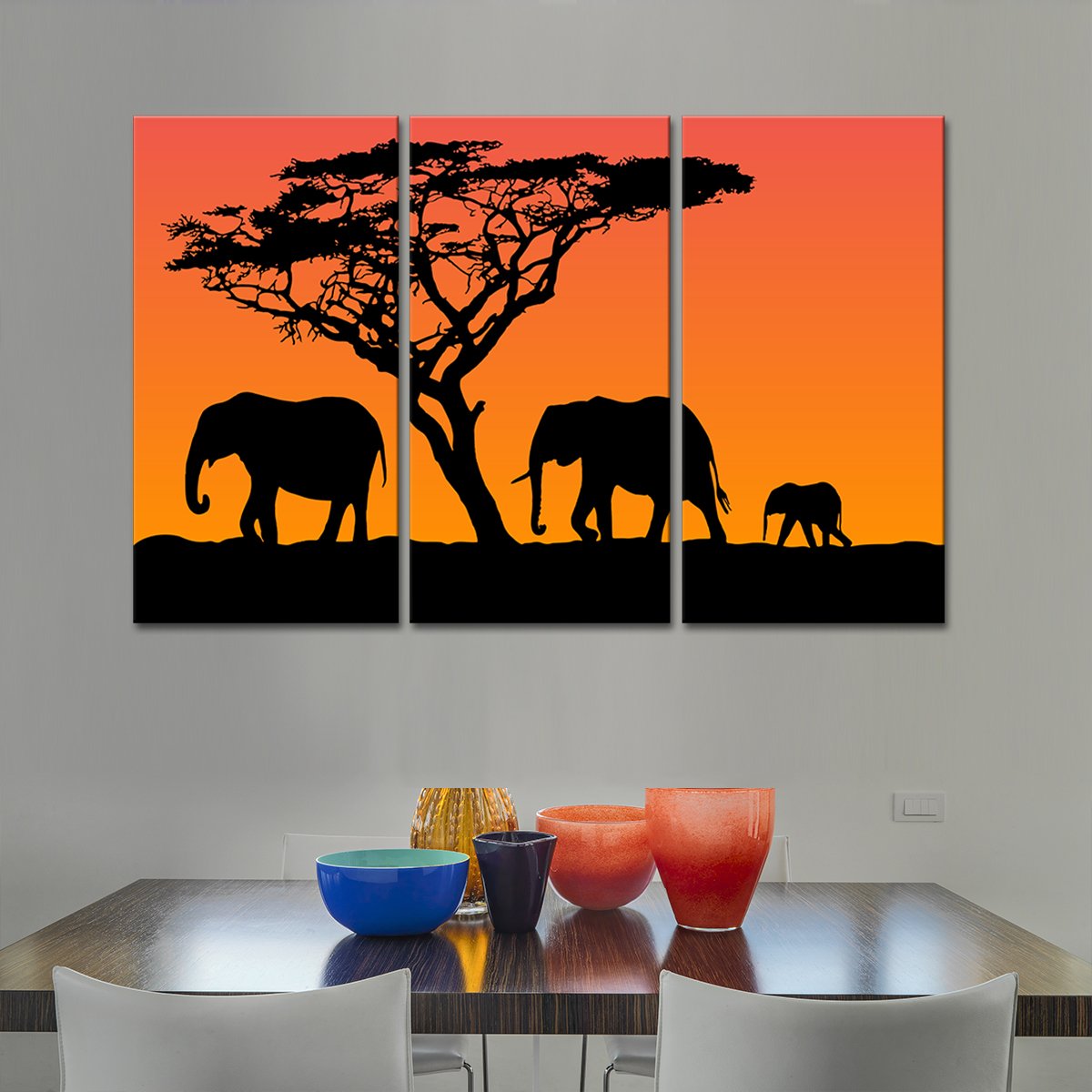 4 Elephants Multi Panel Canvas Wall Art