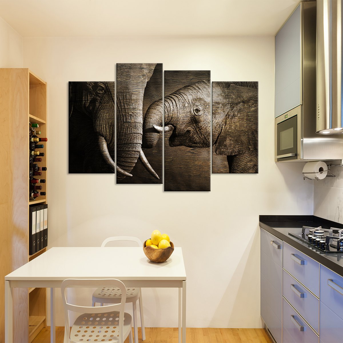 Wooden Elephant Affection Multi Panel Canvas Wall Art