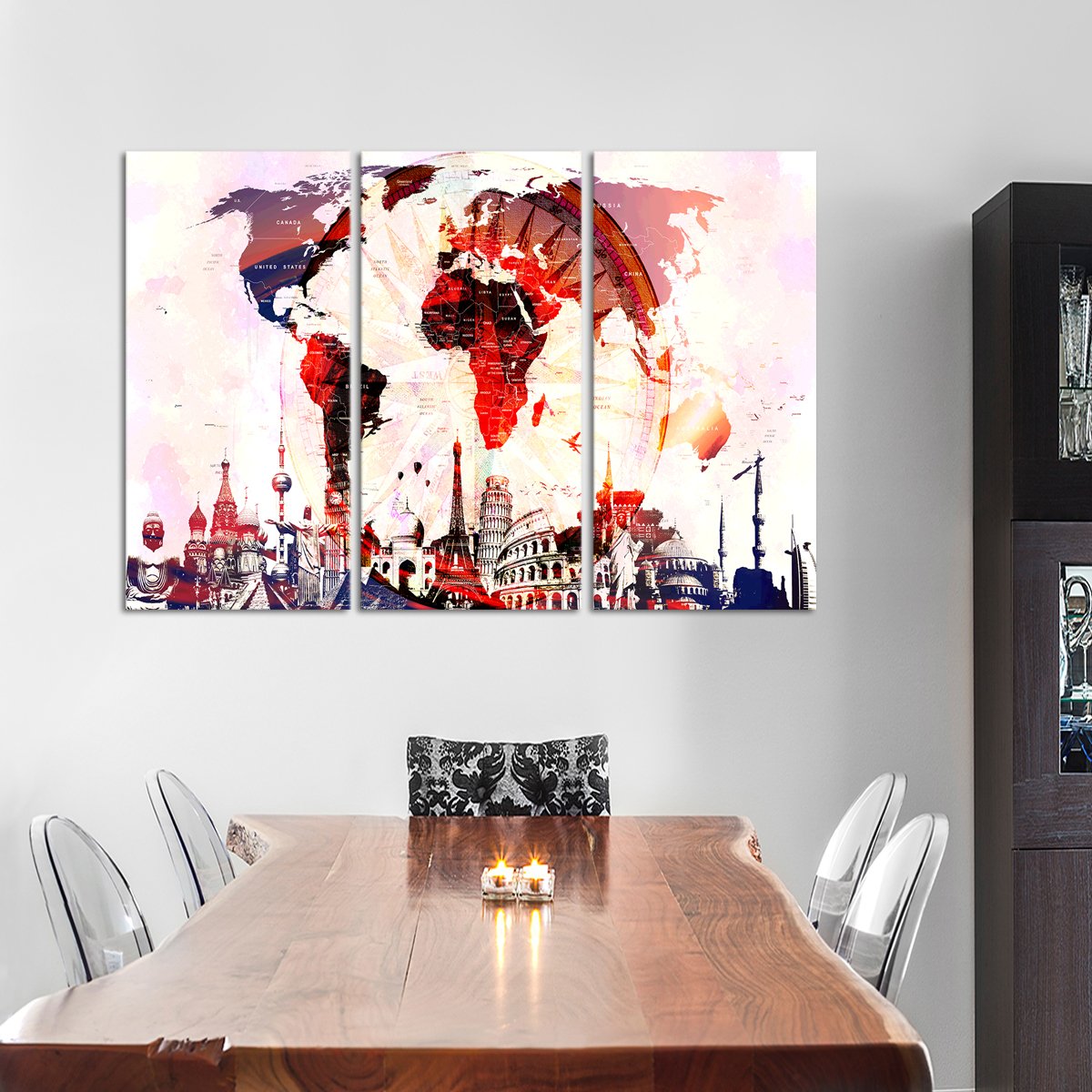 Compass World Map Masterpiece Multi Panel Canvas Wall Art