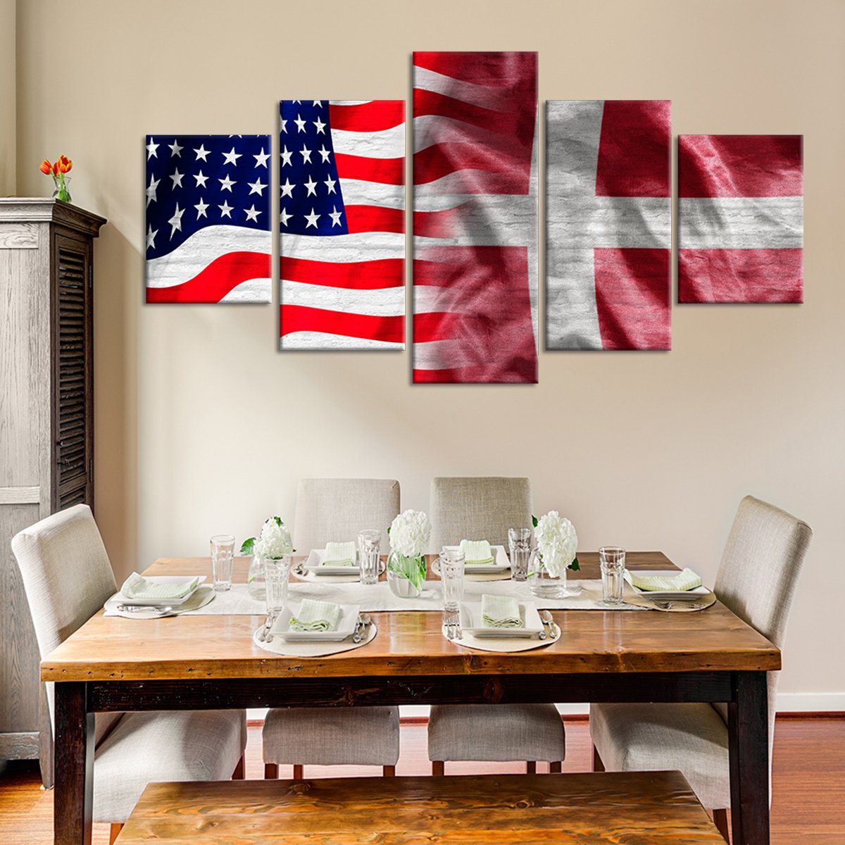 USA And Denmark Flag Multi Panel Canvas Wall Art