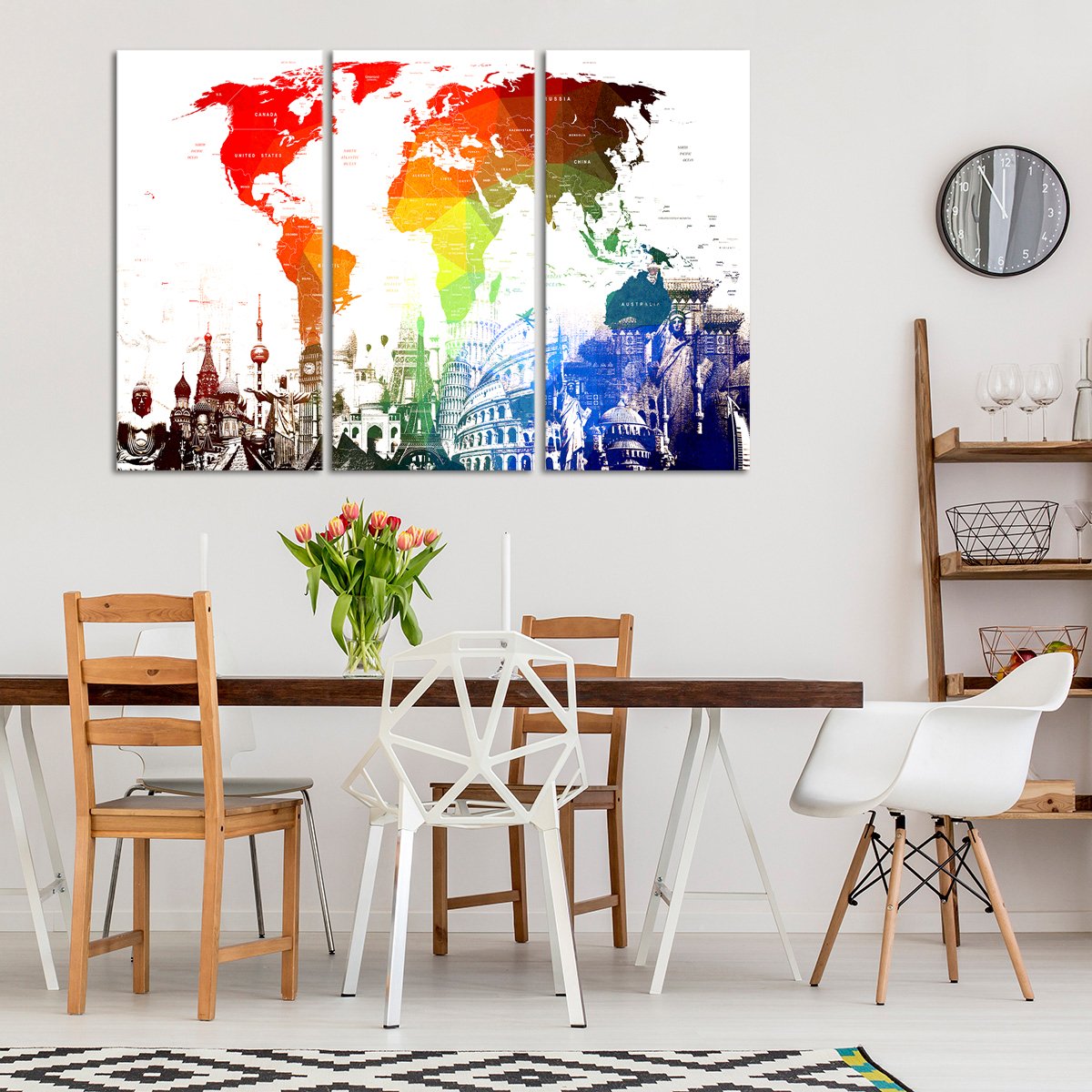 Rainbow World Map Masterpiece Multi Panel Canvas Wall Art