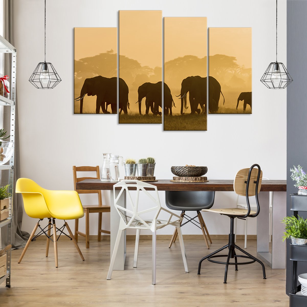 Elephants in Tanzania Multi Panel Canvas Wall Art