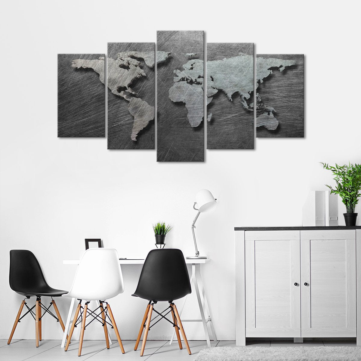 3D Steel World Map Multi Panel Canvas Wall Art