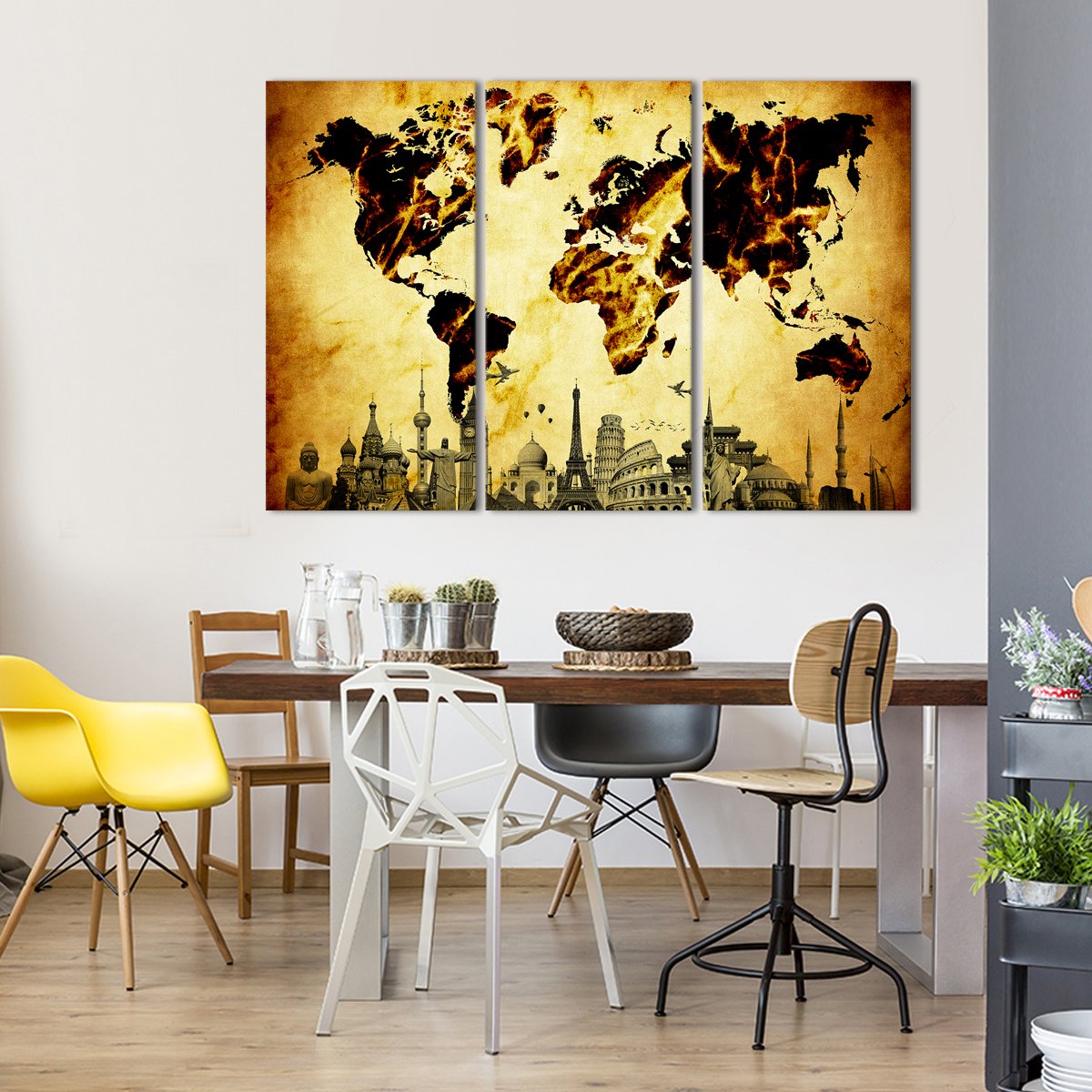 Amber World Map Masterpiece Multi Panel Canvas Wall Art