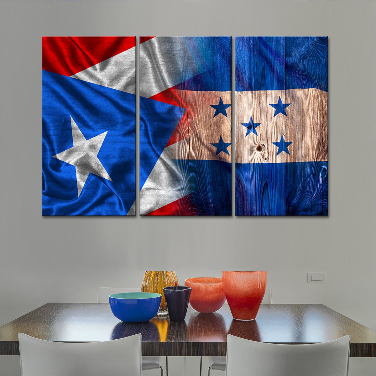 Puerto Rico And Honduras Flag Multi Panel Canvas Wall Art