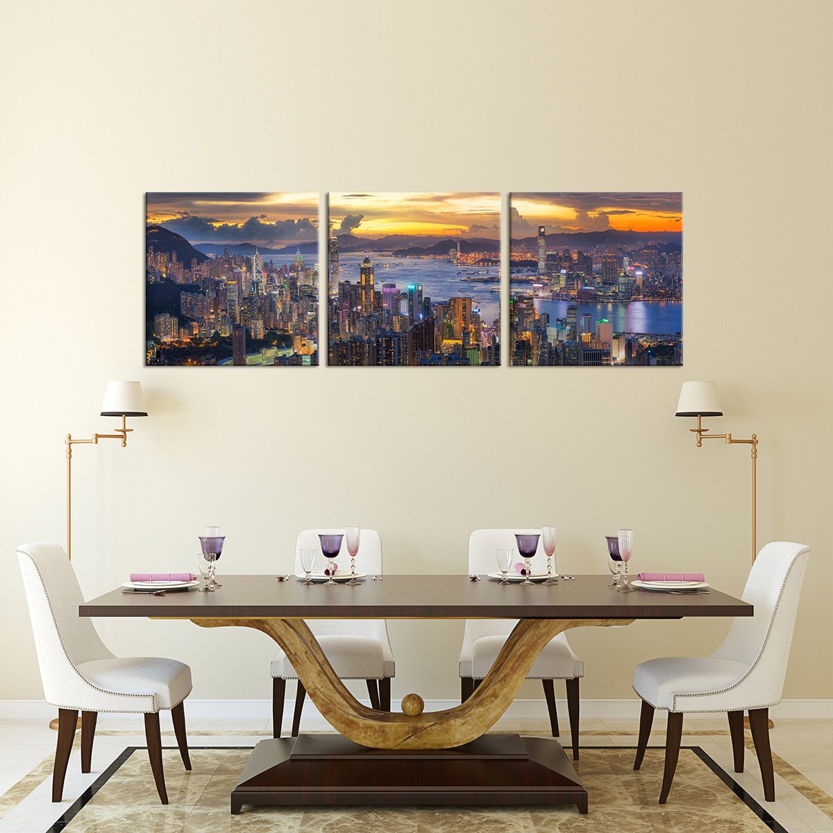 Hong Kong at Sunset Multi Panel Canvas Wall Art