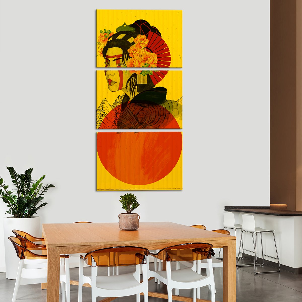 Red Sun Geisha Multi Panel Canvas Wall Art
