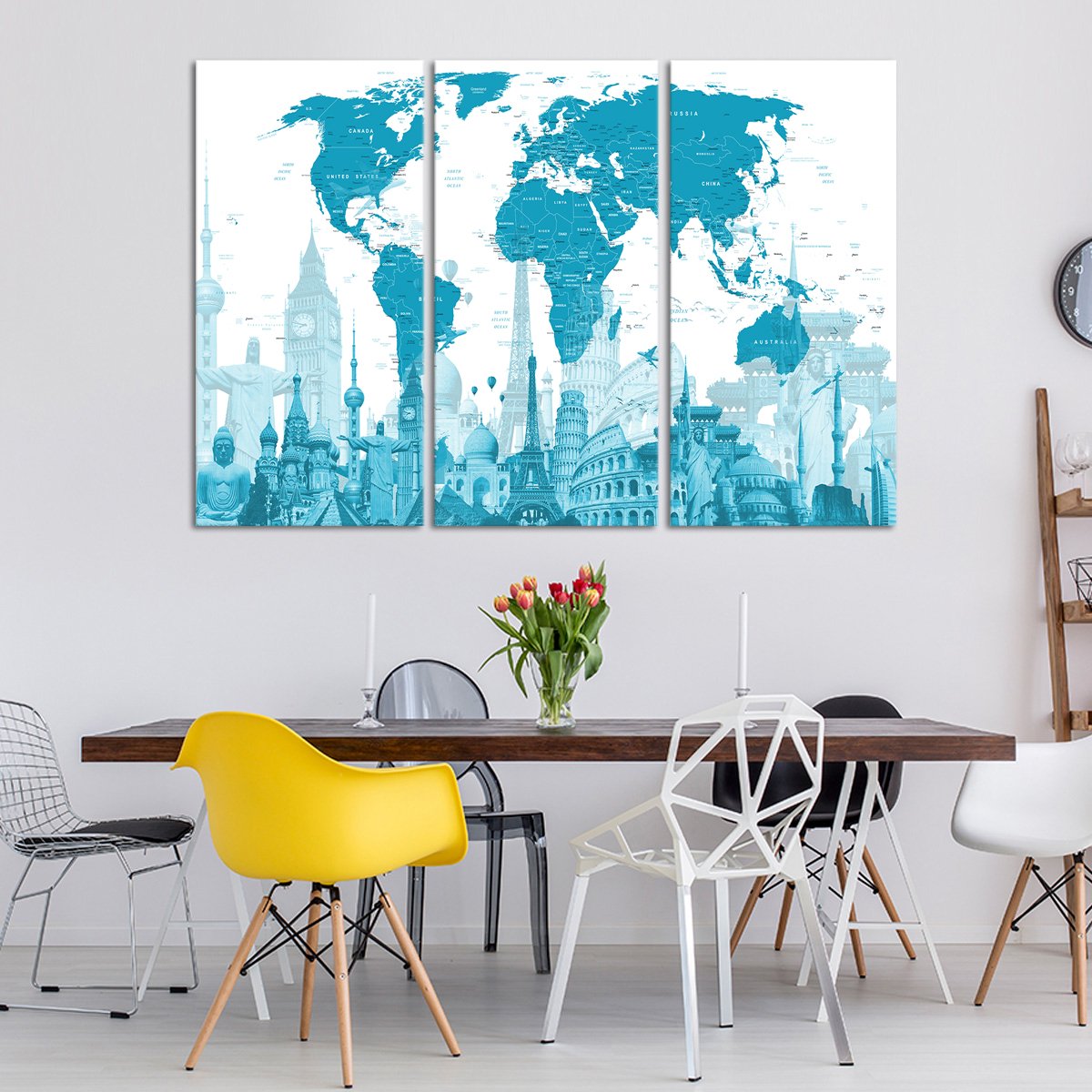 Mystic Blue World Map Masterpiece Multi Panel Canvas Wall Art