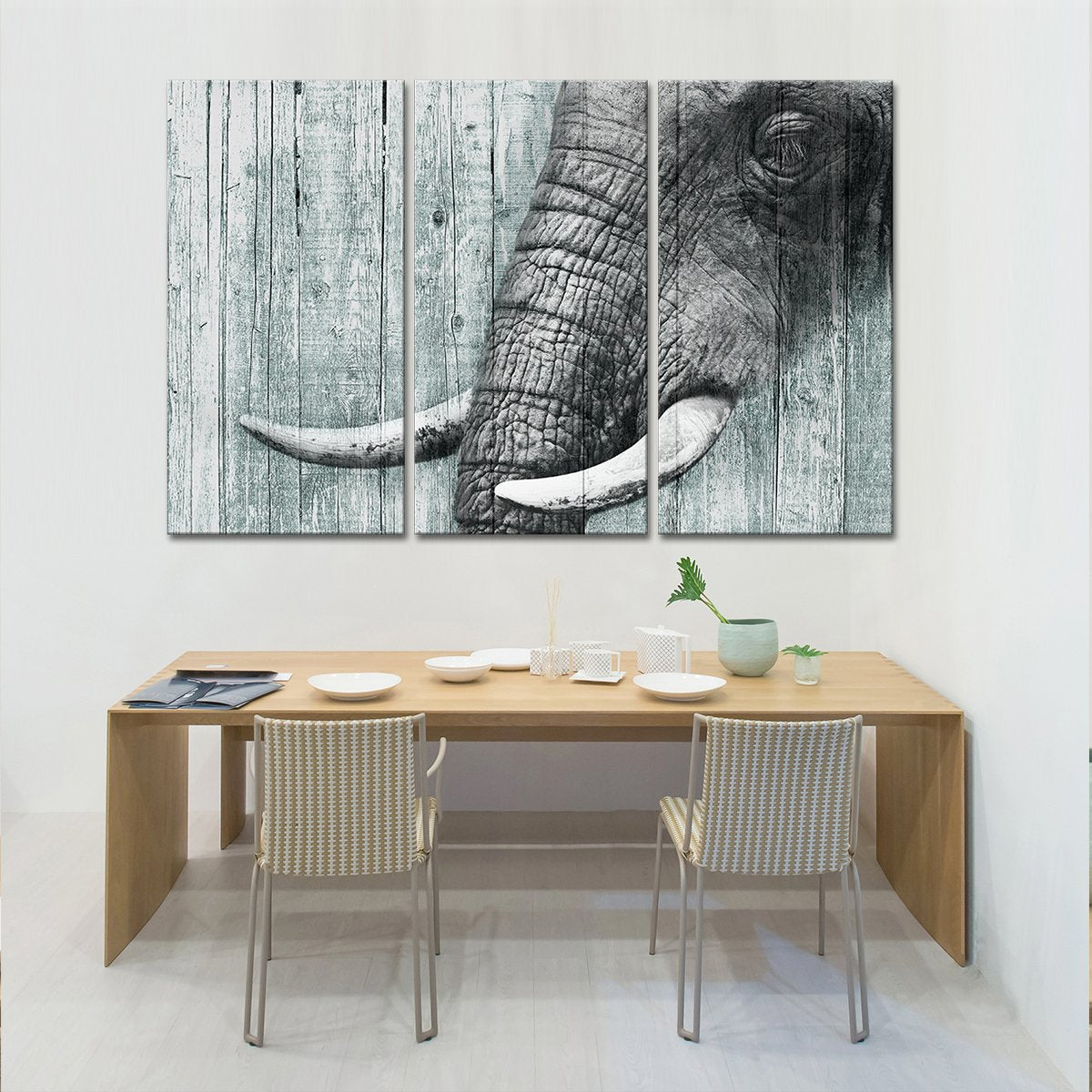 Wooden Elephant Close Up Multi Panel Canvas Wall Art