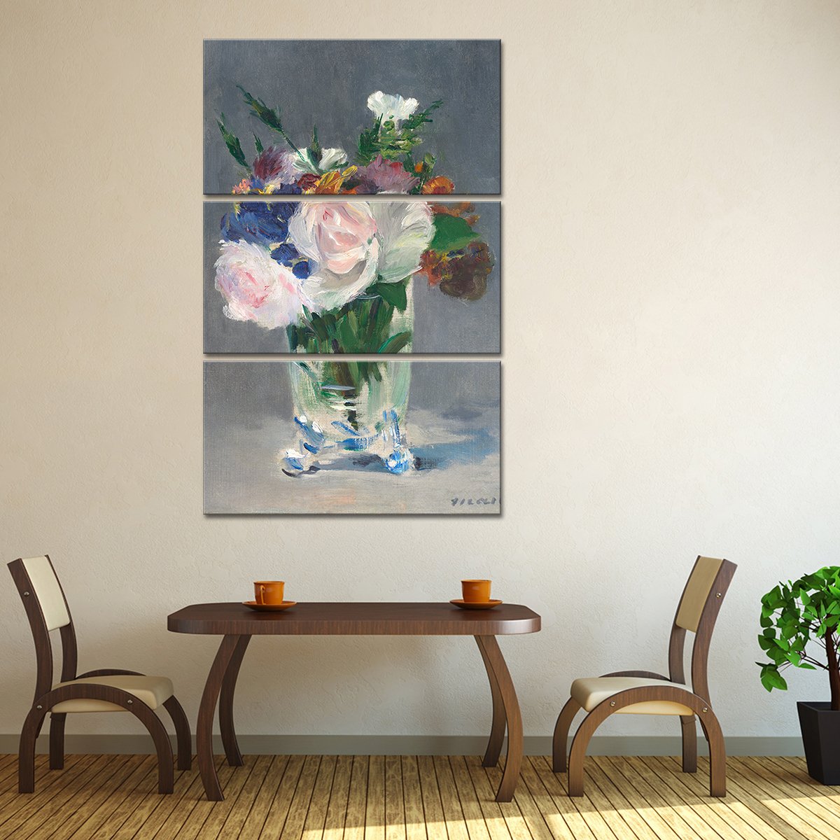 Flowers in a Crystal Vase Multi Panel Canvas Wall Art
