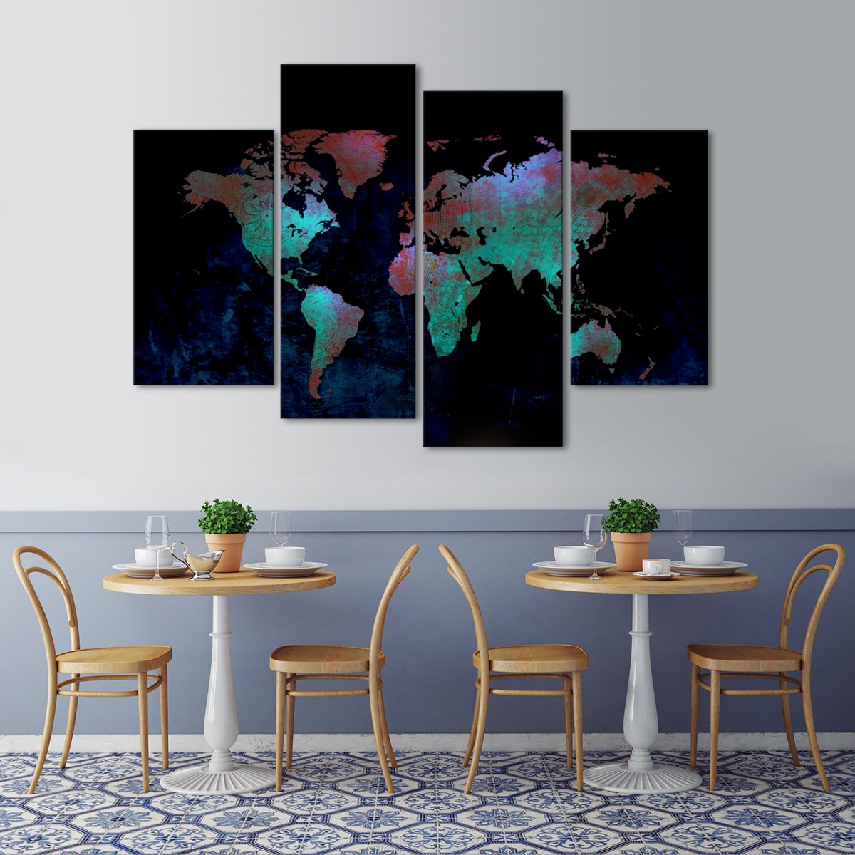 Depths Of The World Map Multi Panel Canvas Wall Art