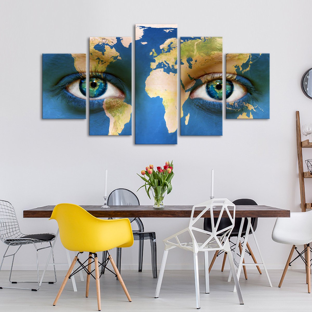 Colorful Eyes World Map Multi Panel Canvas Wall Art