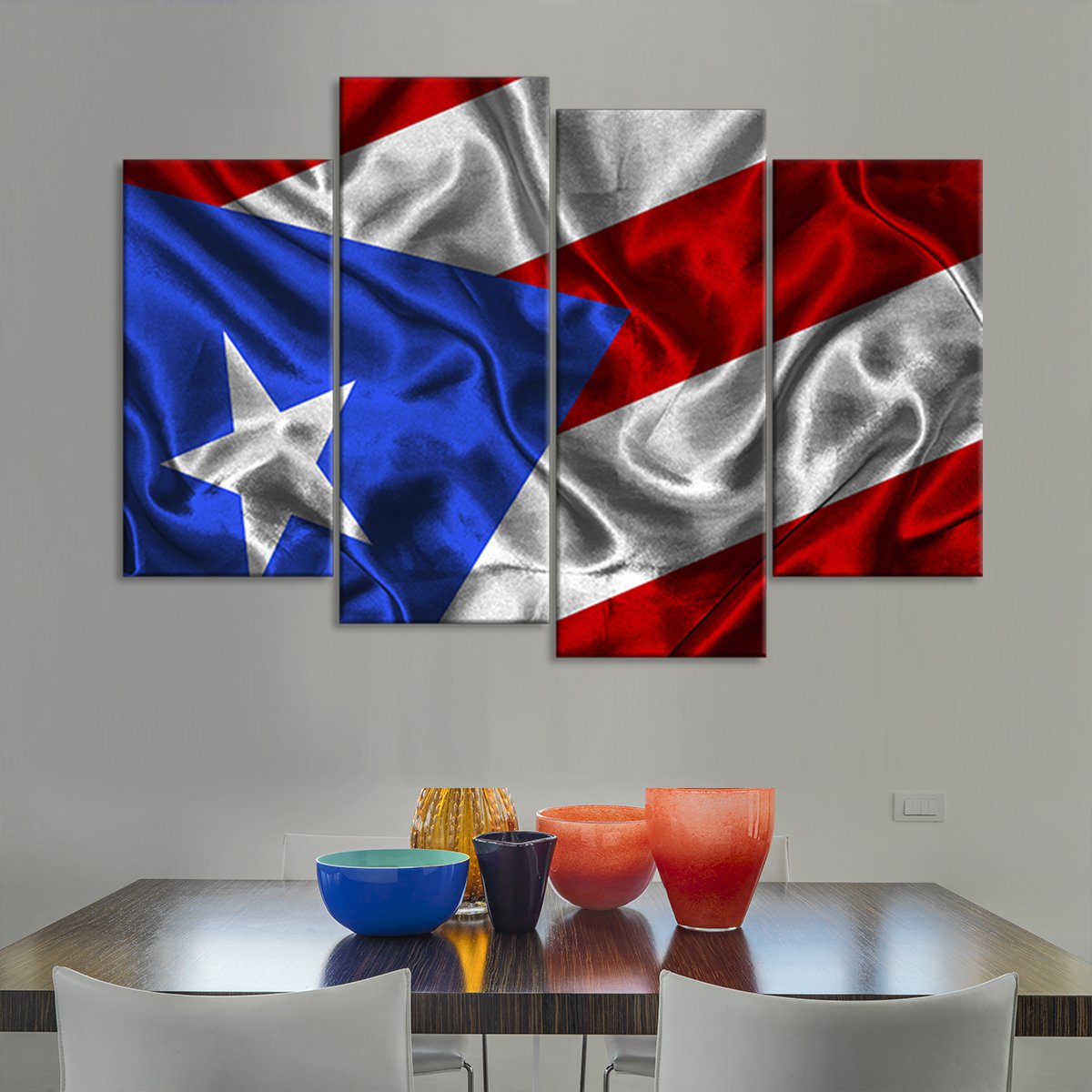 Waving Puerto Rico Flag Multi Panel Canvas Wall Art