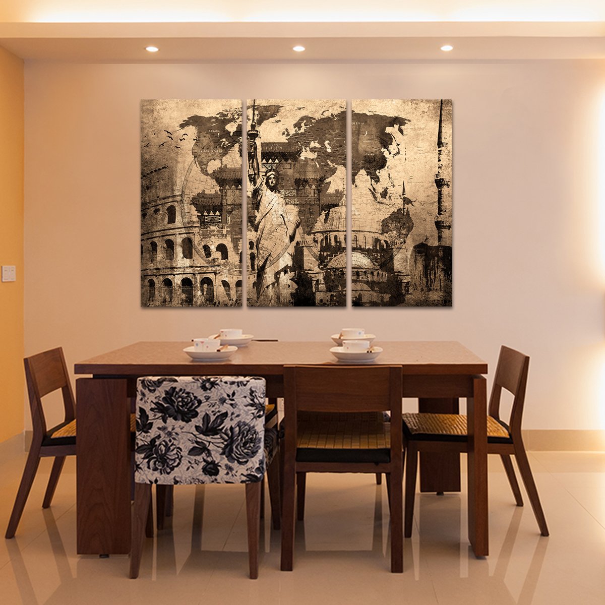 Landmark World Map Multi Panel Canvas Wall Art
