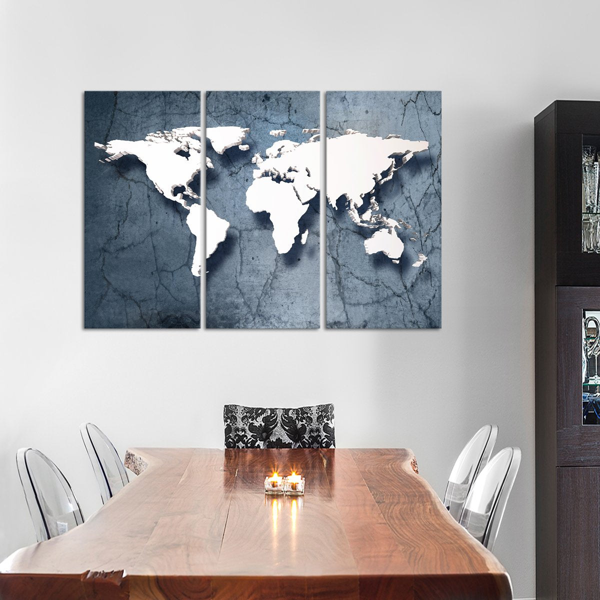3D Stone World Map Multi Panel Canvas Wall Art