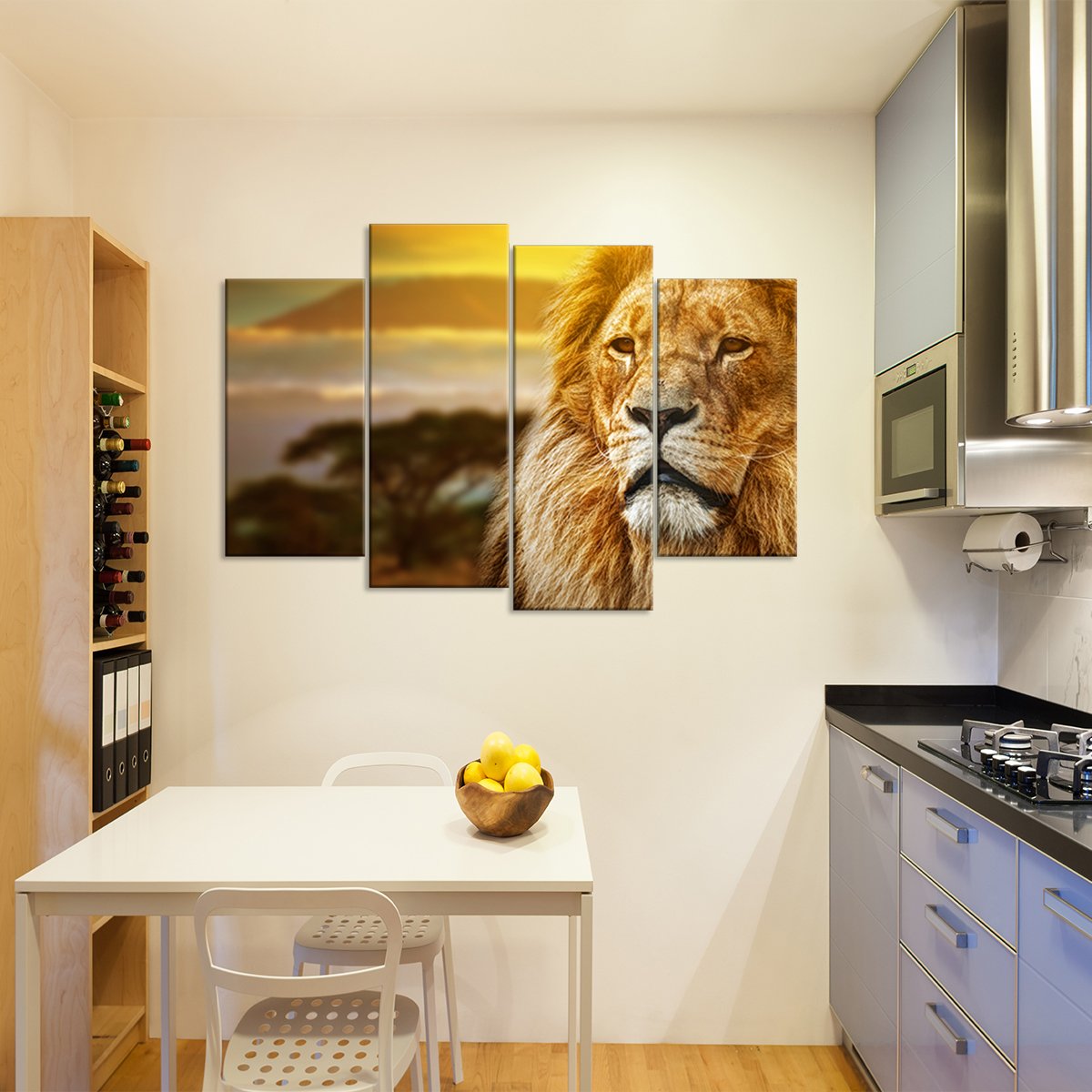 Lion King in African Savanna Multi Panel Canvas Wall Art