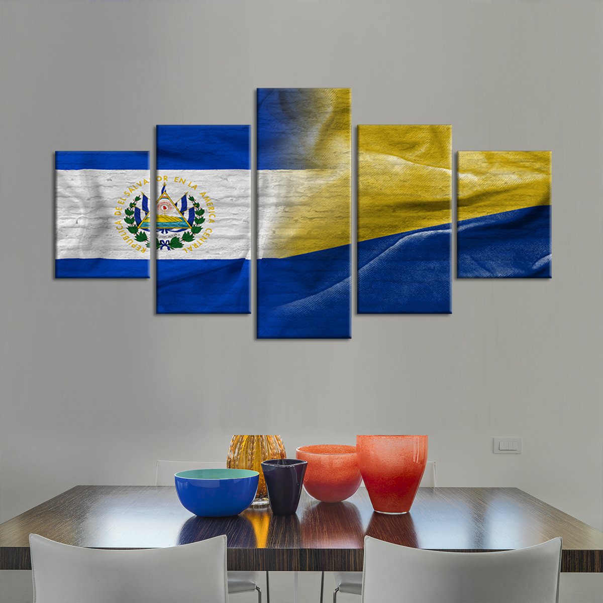 El Salvador And Columbia Flag Multi Panel Canvas Wall Art