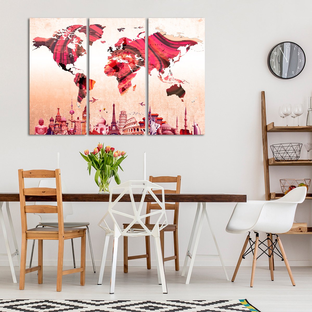 Textured Rose Gold World Map Masterpiece Multi Panel Canvas Wall Art