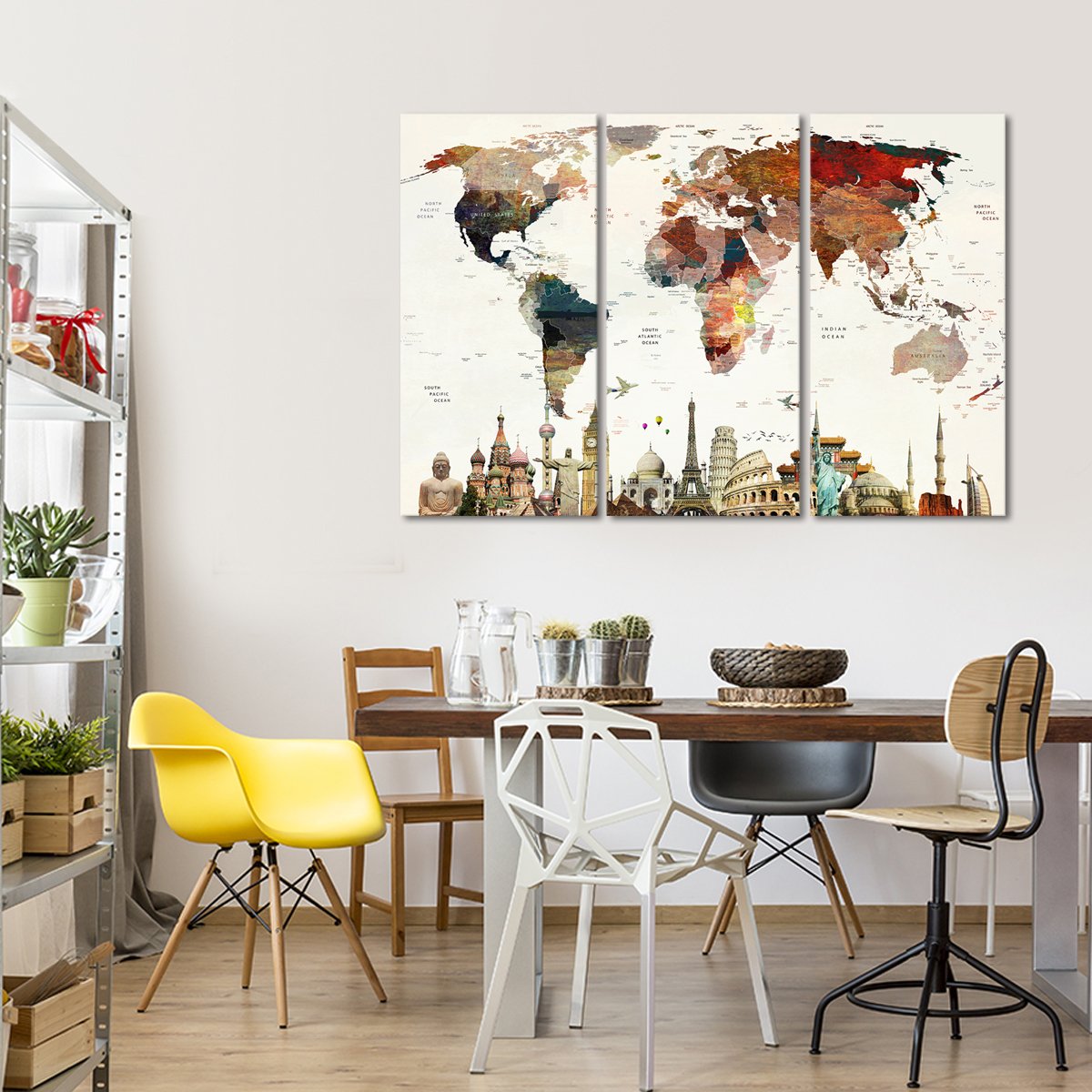 Colorful Stains World Map Masterpiece Multi Panel Canvas Wall Art