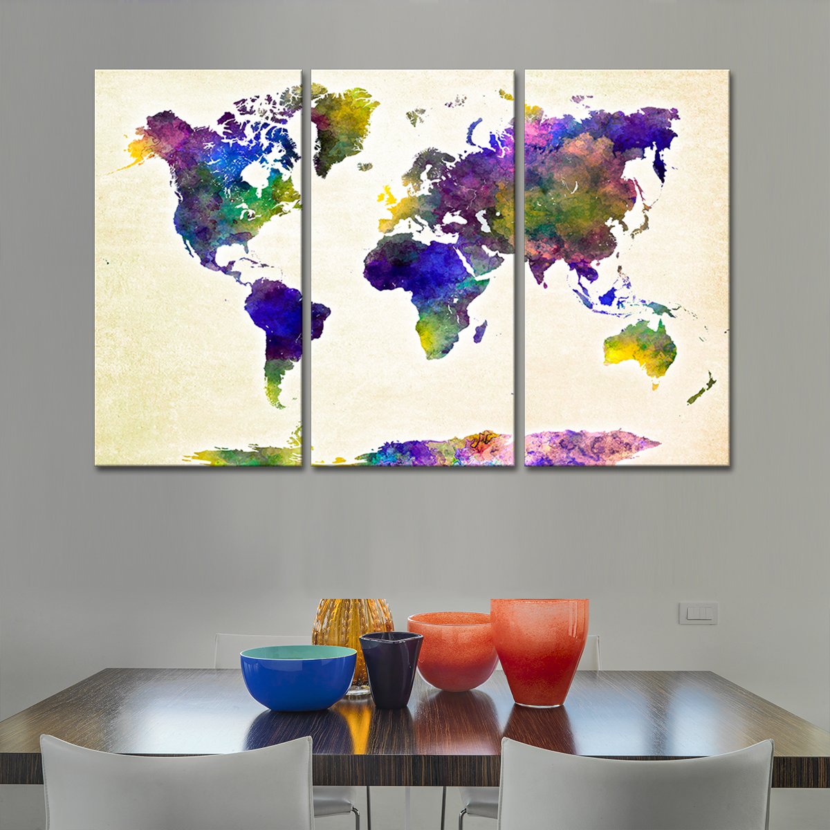 Violet World Map Multi Panel Canvas Wall Art