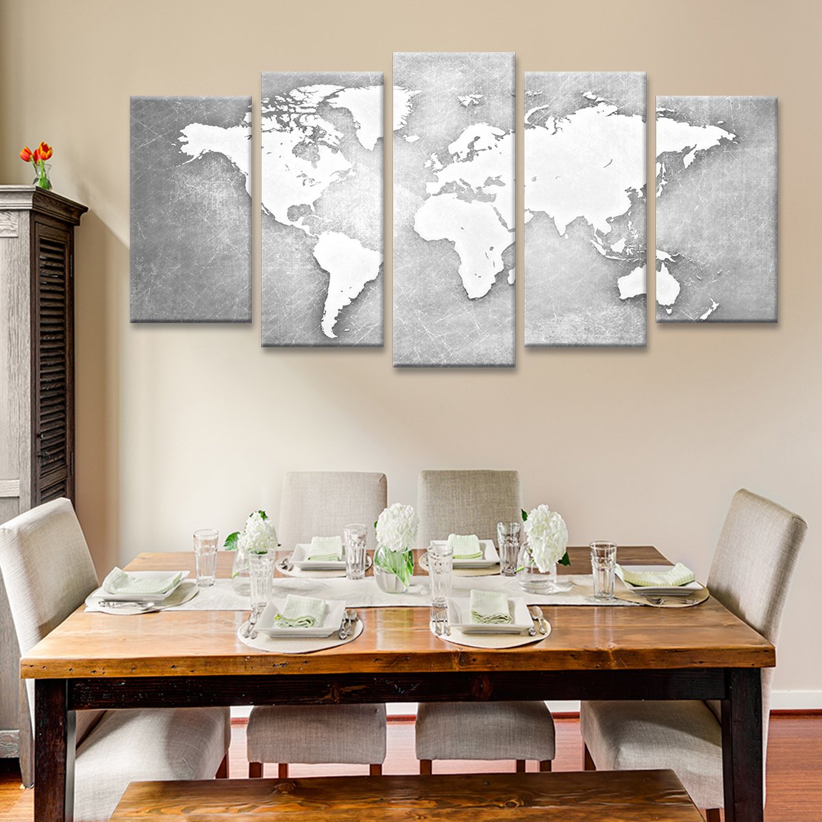 Platinum World Map Multi Panel Canvas Wall Art