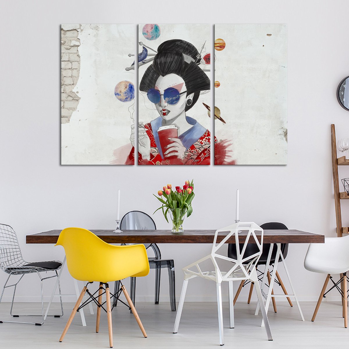 Hipster Geisha Graffiti Multi Panel Canvas Wall Art