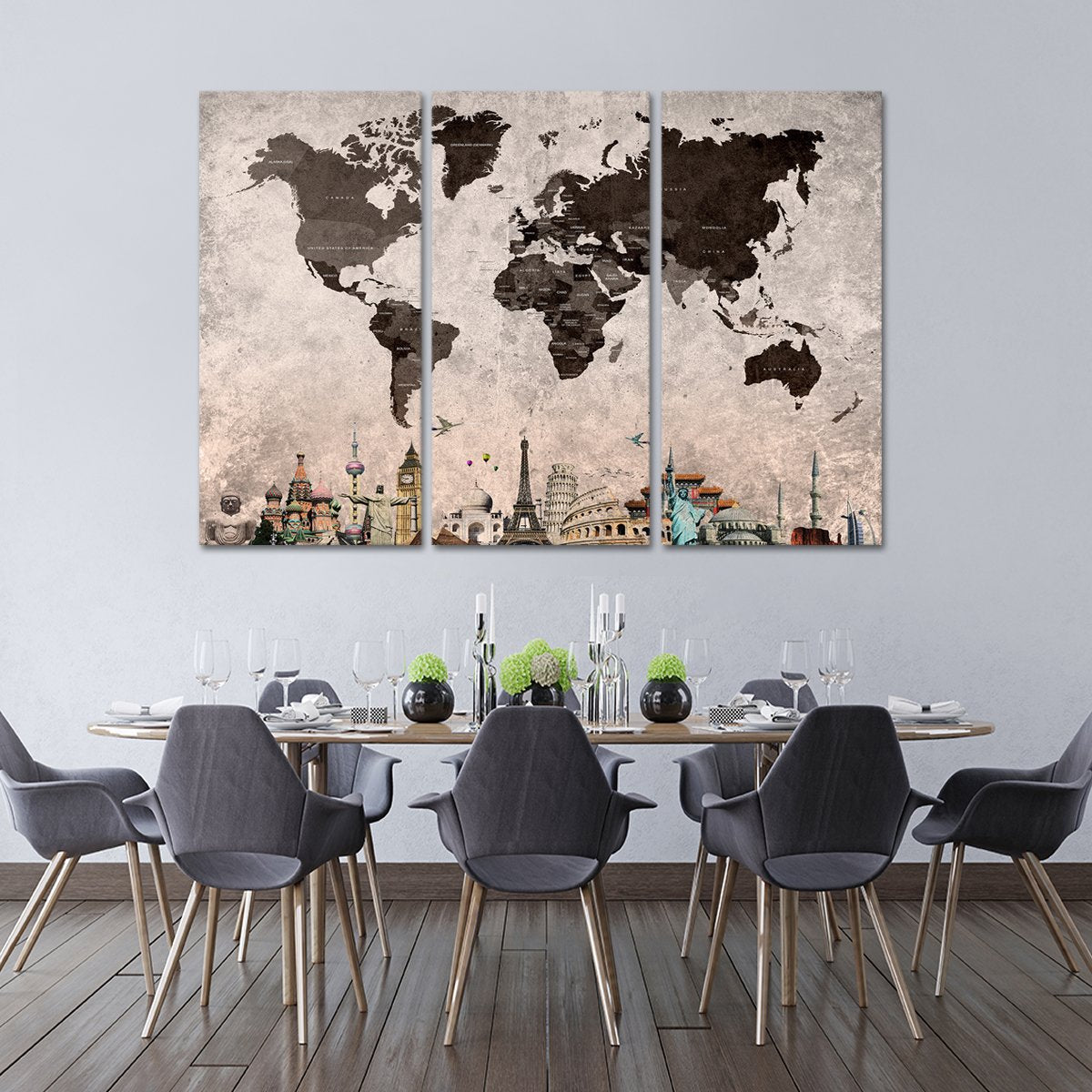 Shades Of Grey World Map Masterpiece Multi Panel Canvas Wall Art