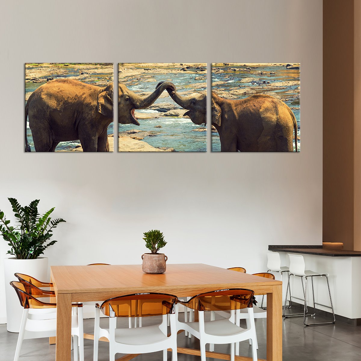 Elephant Bath Multi Panel Canvas Wall Art