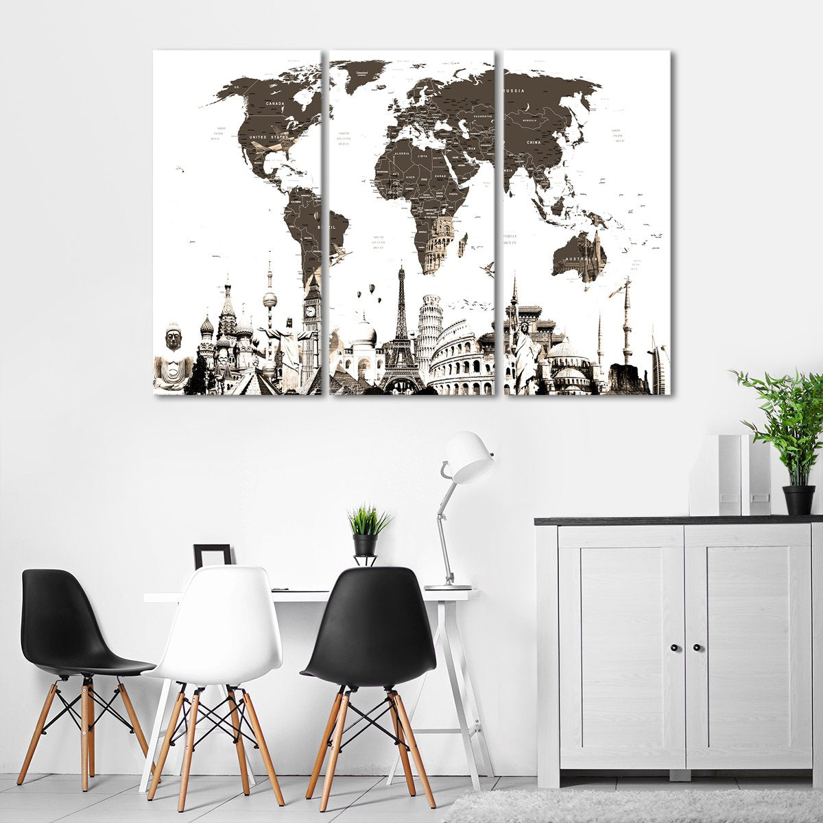 Slate World Map Masterpiece Multi Panel Canvas Wall Art