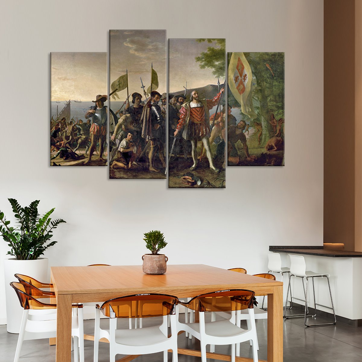 Landing Of Christopher Columbus Multi Panel Canvas Wall Art