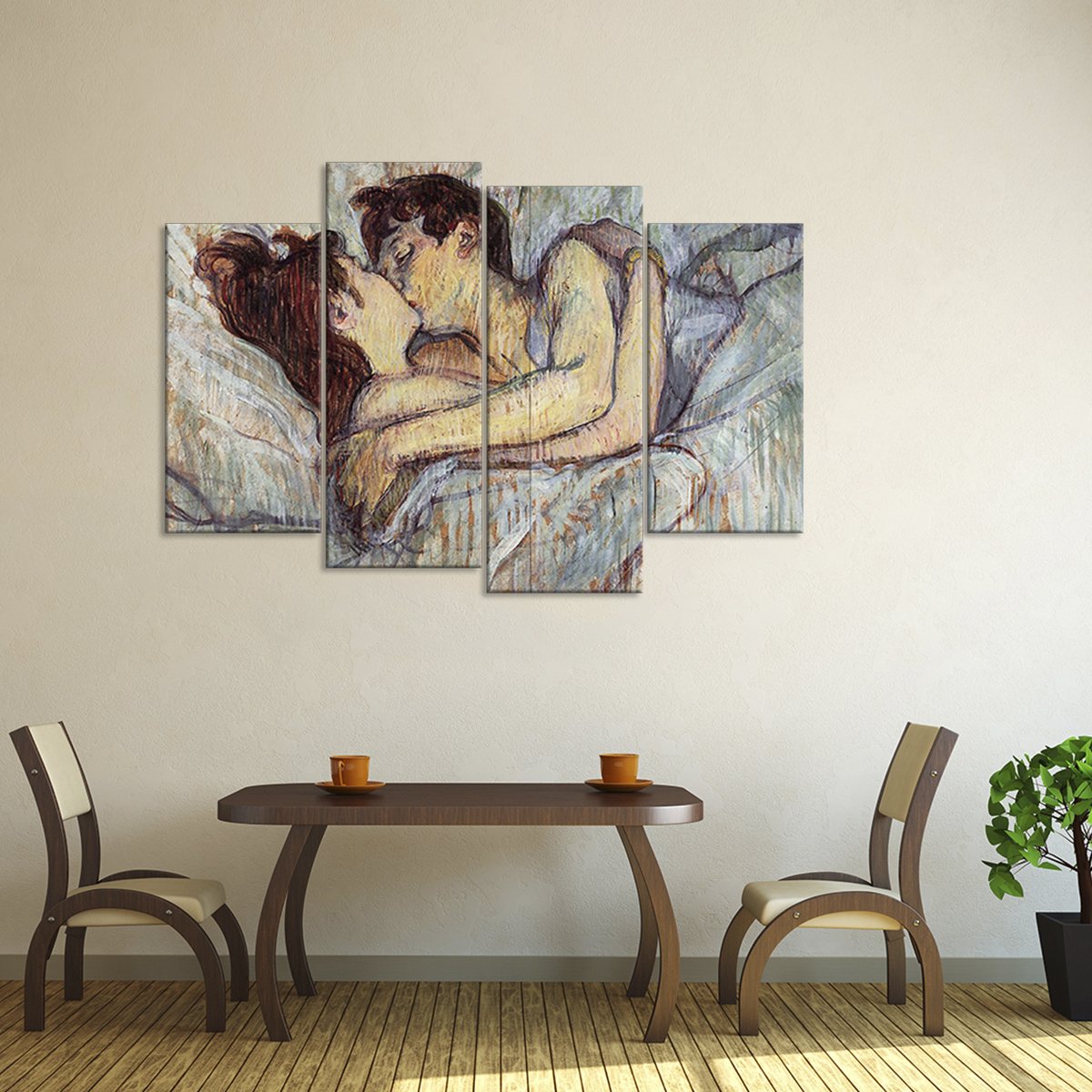 In Bed The Kiss Multi Panel Canvas Wall Art