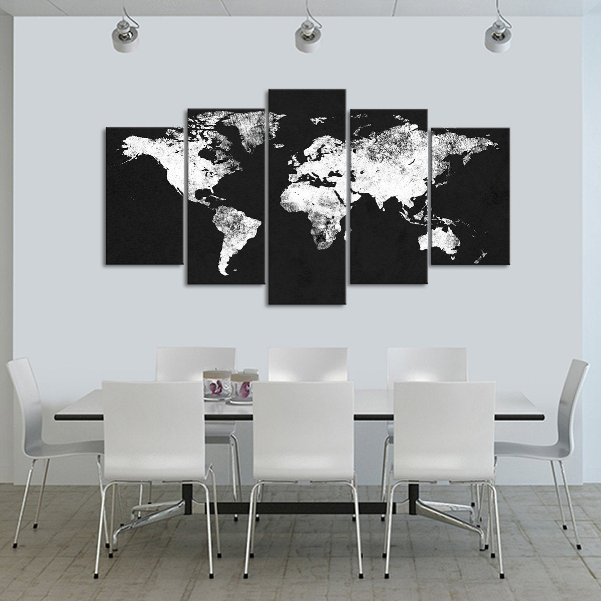 Charcoal World Map Multi Panel Canvas Wall Art