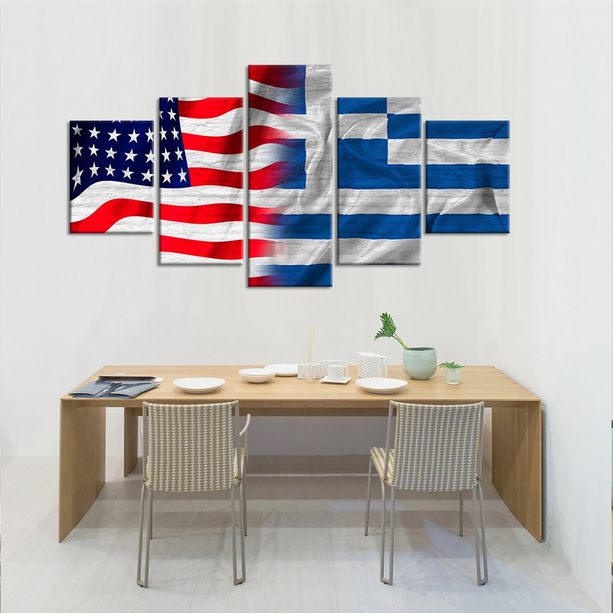 USA and Greece Flag Multi Panel Canvas Wall Art