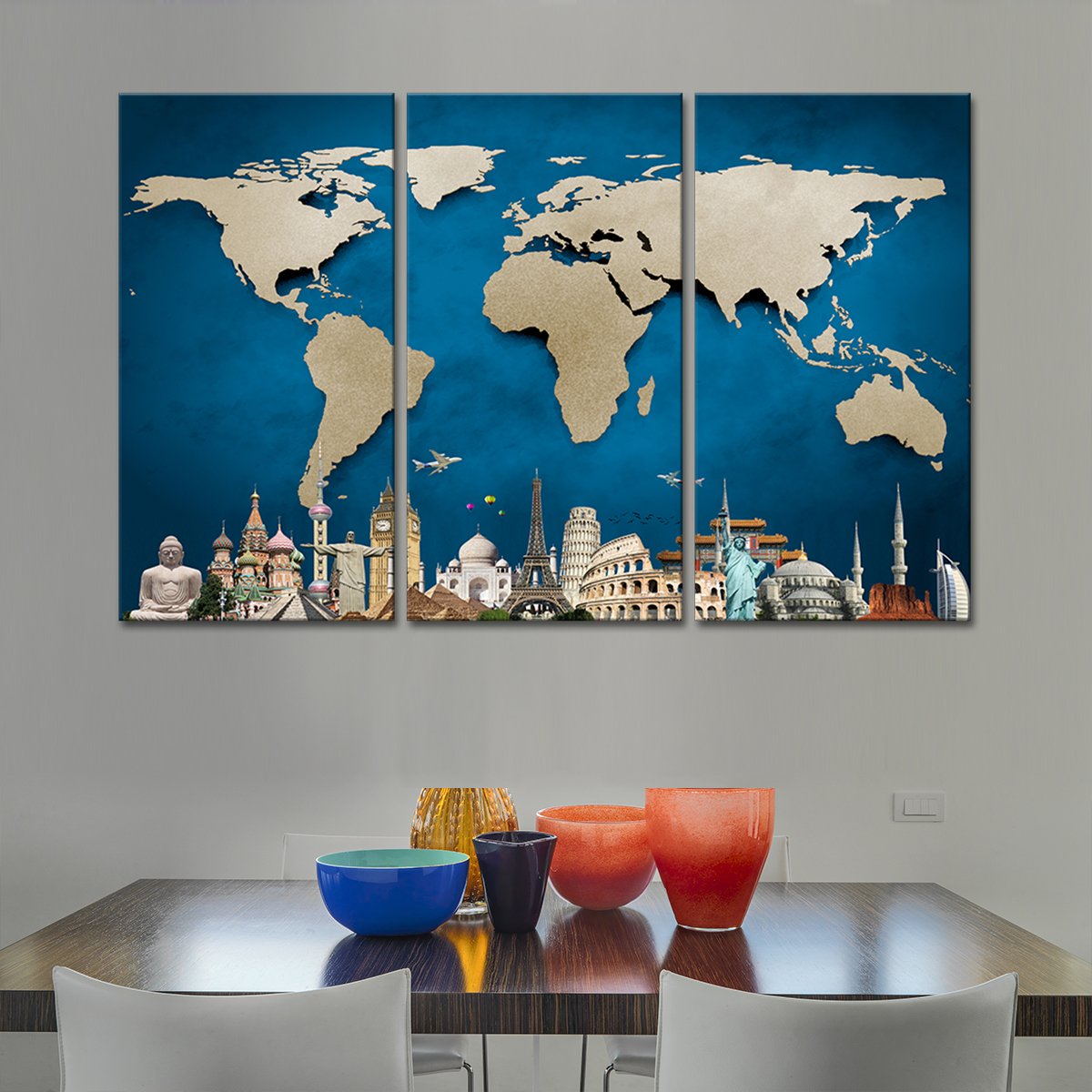 Ocean Blue World Map Masterpiece Multi Panel Canvas Wall Art