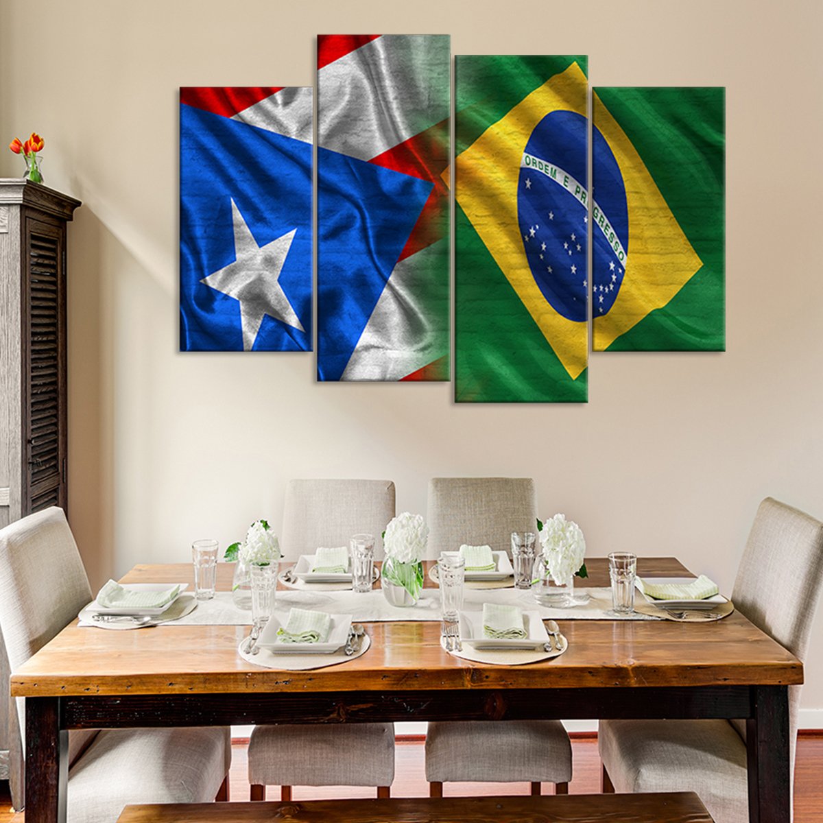 Puerto Rico And Brazil Flag Multi Panel Canvas Wall Art