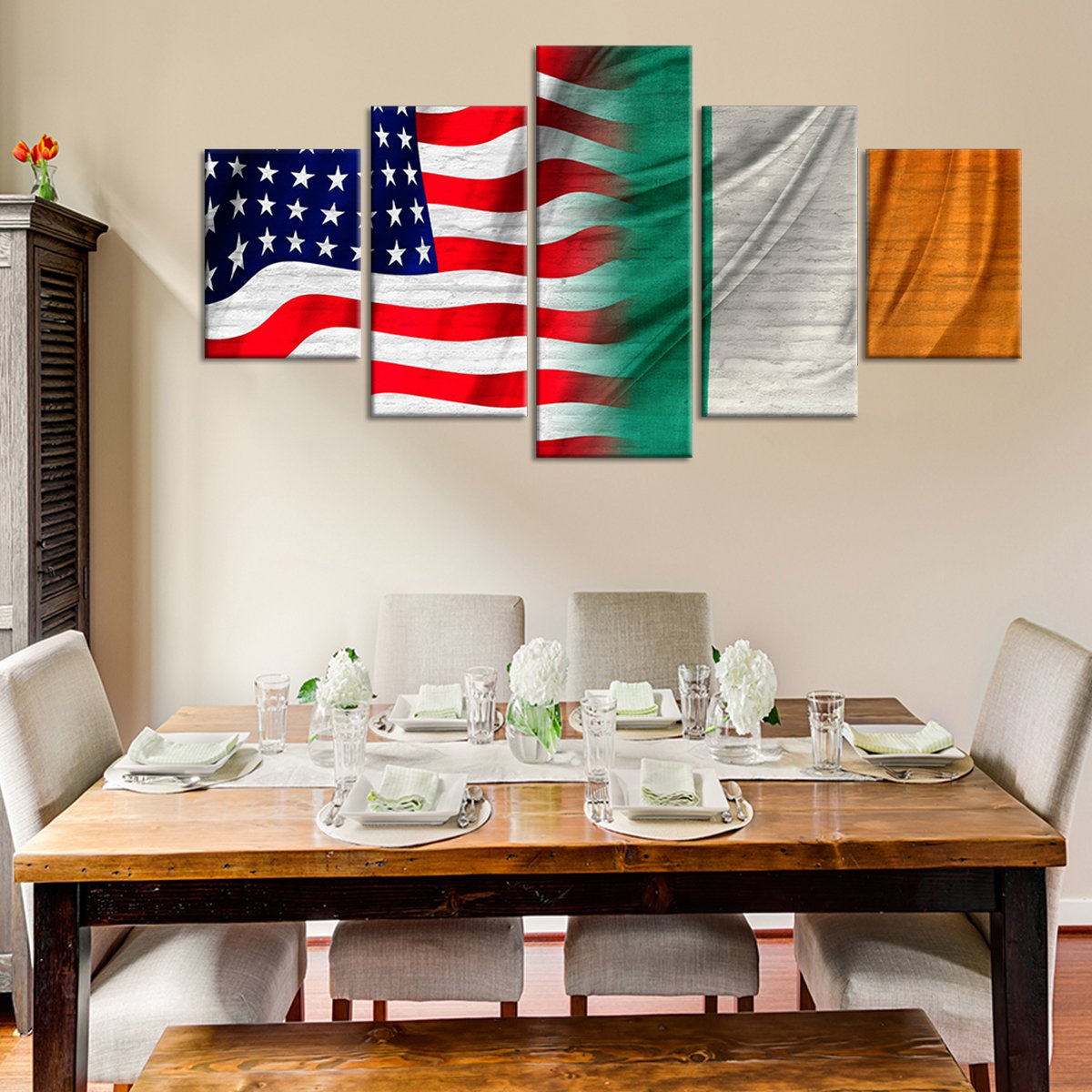 USA And Ireland Flag Multi Panel Canvas Wall Art