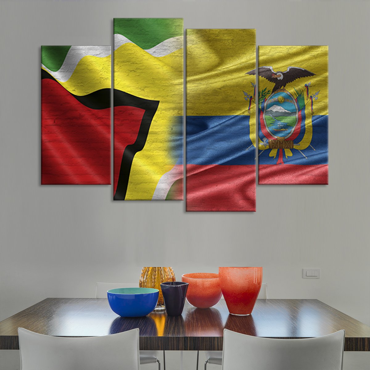 Ecuador And Guyana Flag Multi Panel Canvas Wall Art