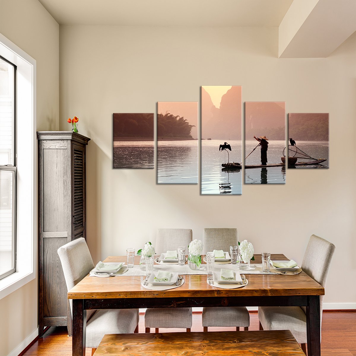 Chinese Fisherman Multi Panel Canvas Wall Art