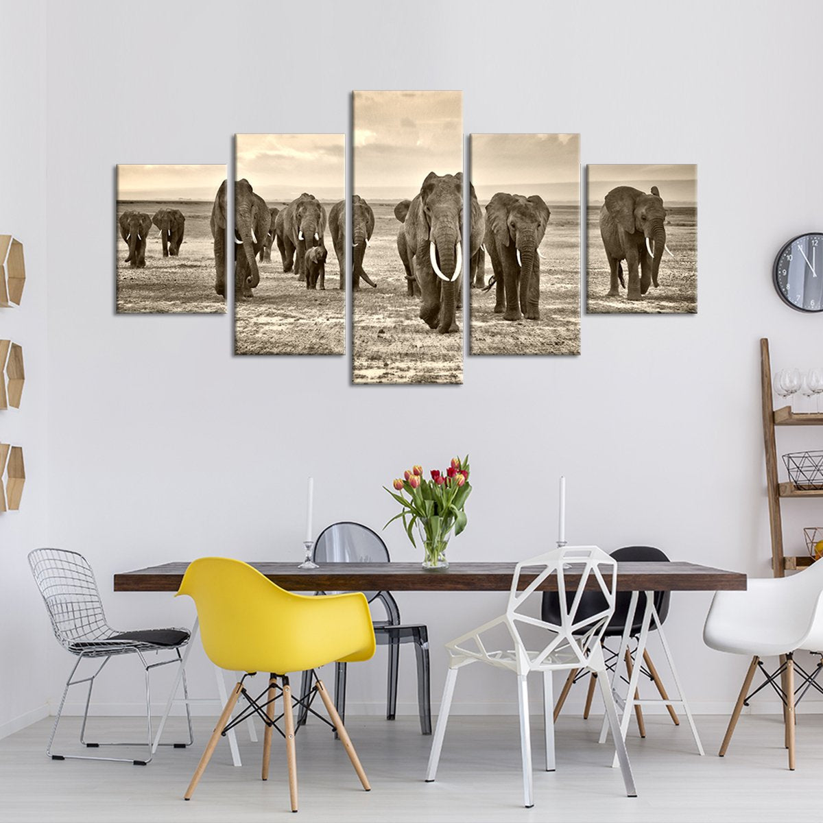 Herd of Elephants Multi Panel Canvas Wall Art