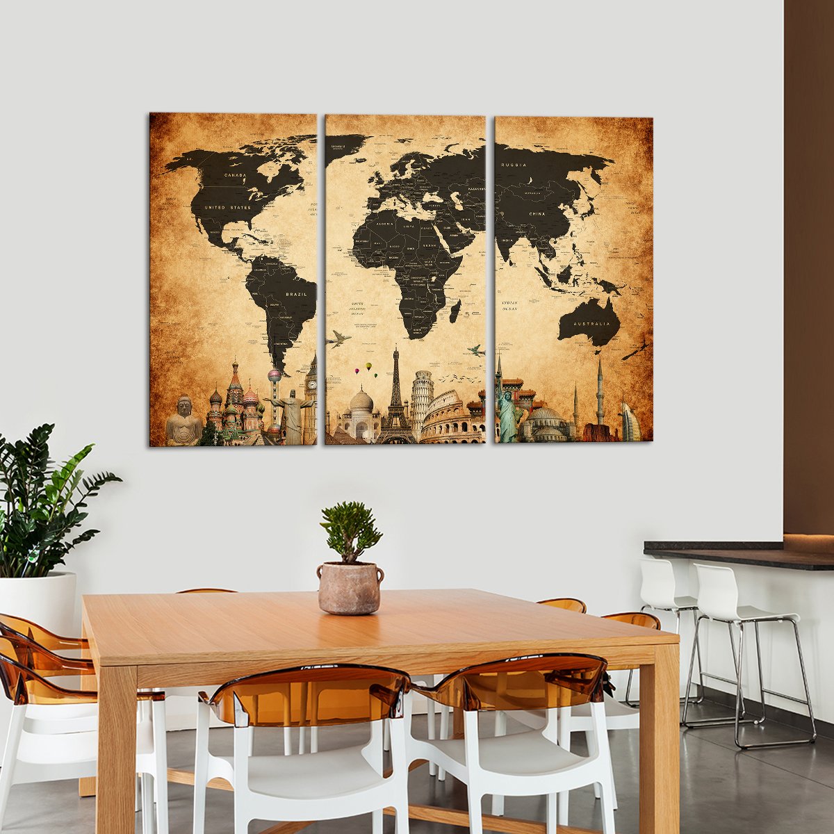 Vintage World Map Masterpiece Multi Panel Canvas Wall Art