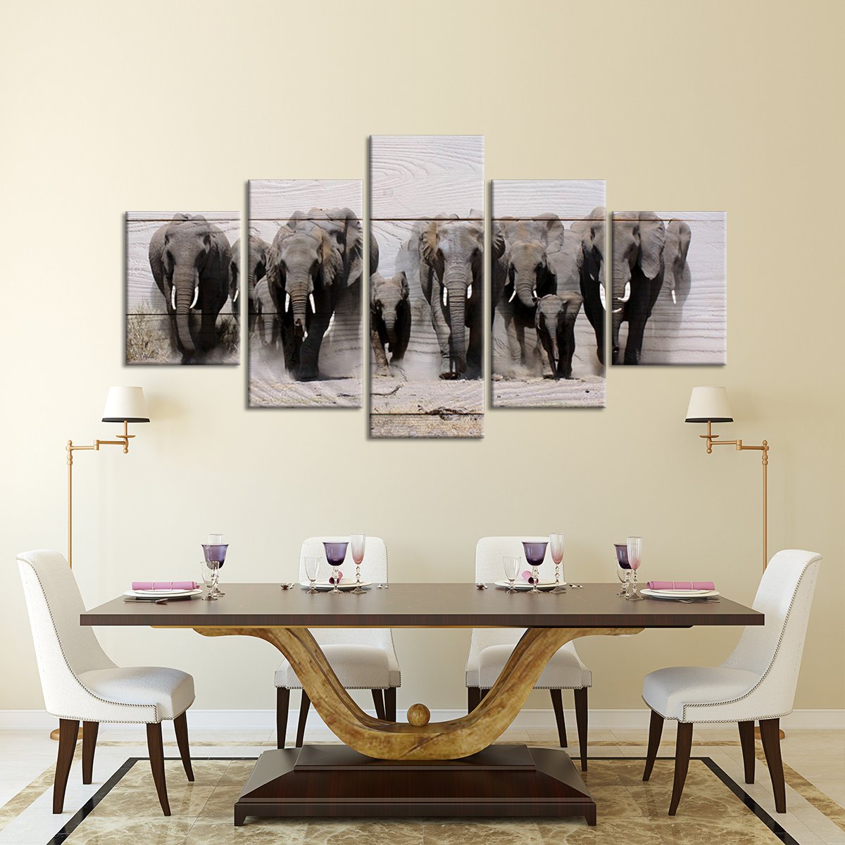 Elephants In Motion Multi Panel Canvas Wall Art