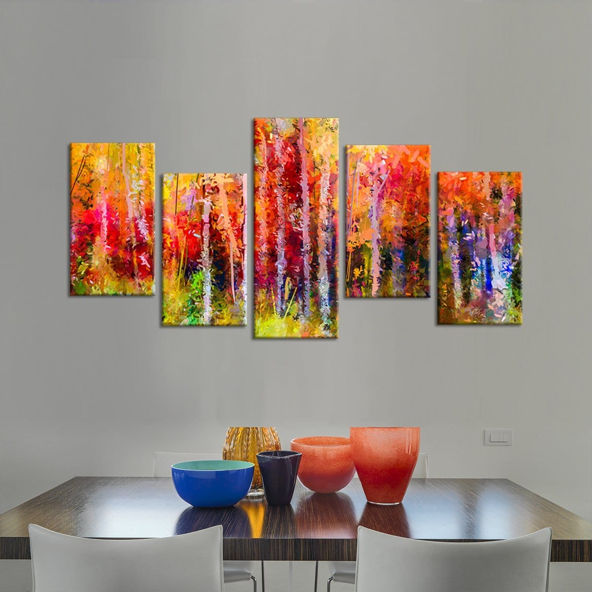 Autumn Trees Abstract Multi Panel Canvas Wall Art