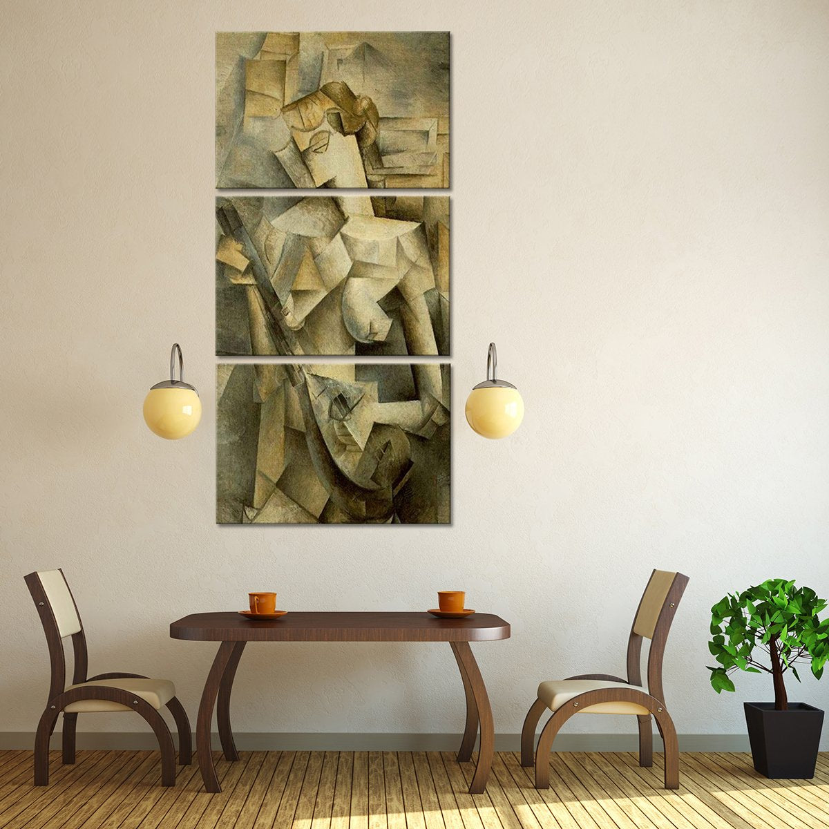 Girl With Mandolin Multi Panel Canvas Wall Art