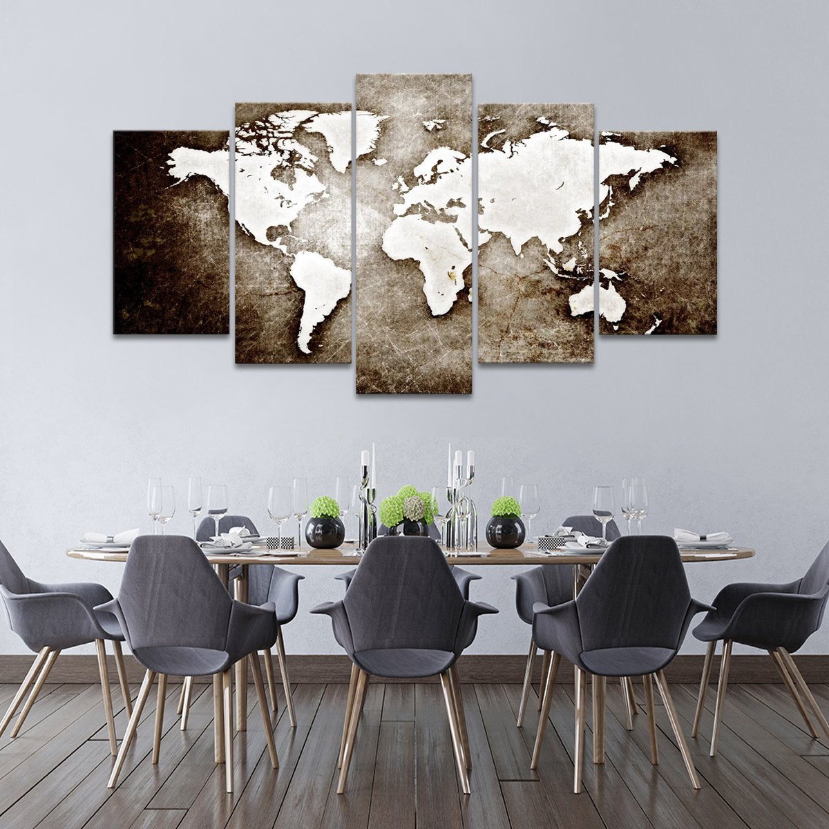 Textured Grunge World Map Multi Panel Canvas Wall Art
