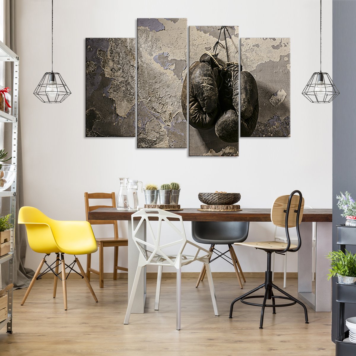 Old Boxing Gloves Multi Panel Canvas Wall Art
