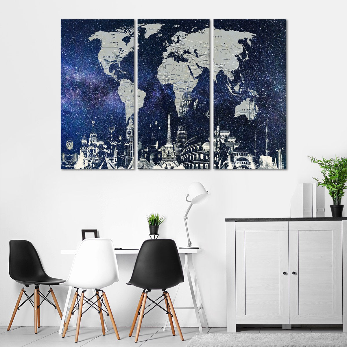 Starry World Map Masterpiece Multi Panel Canvas Wall Art