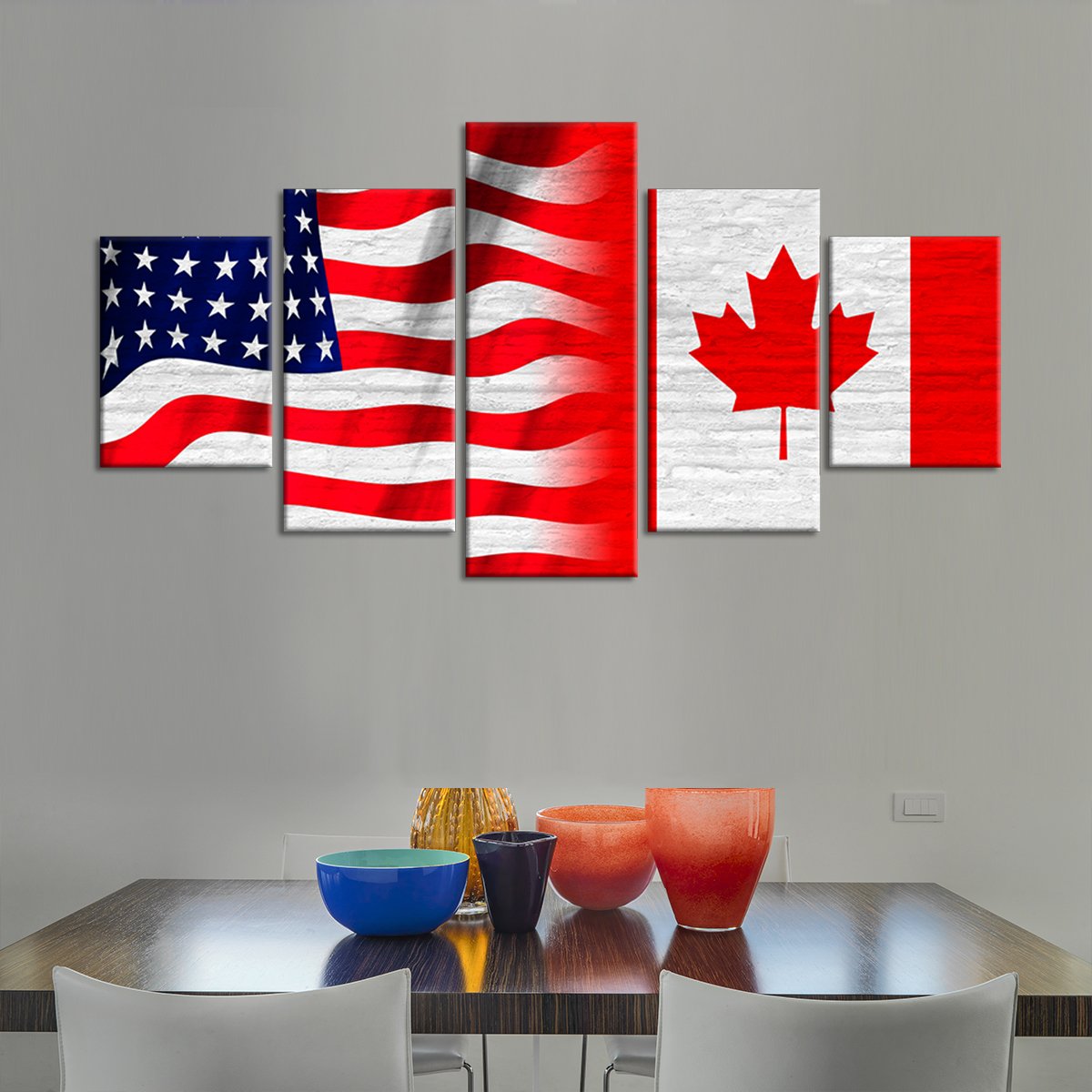 American And Canadian Flag Multi Panel Canvas Wall Art