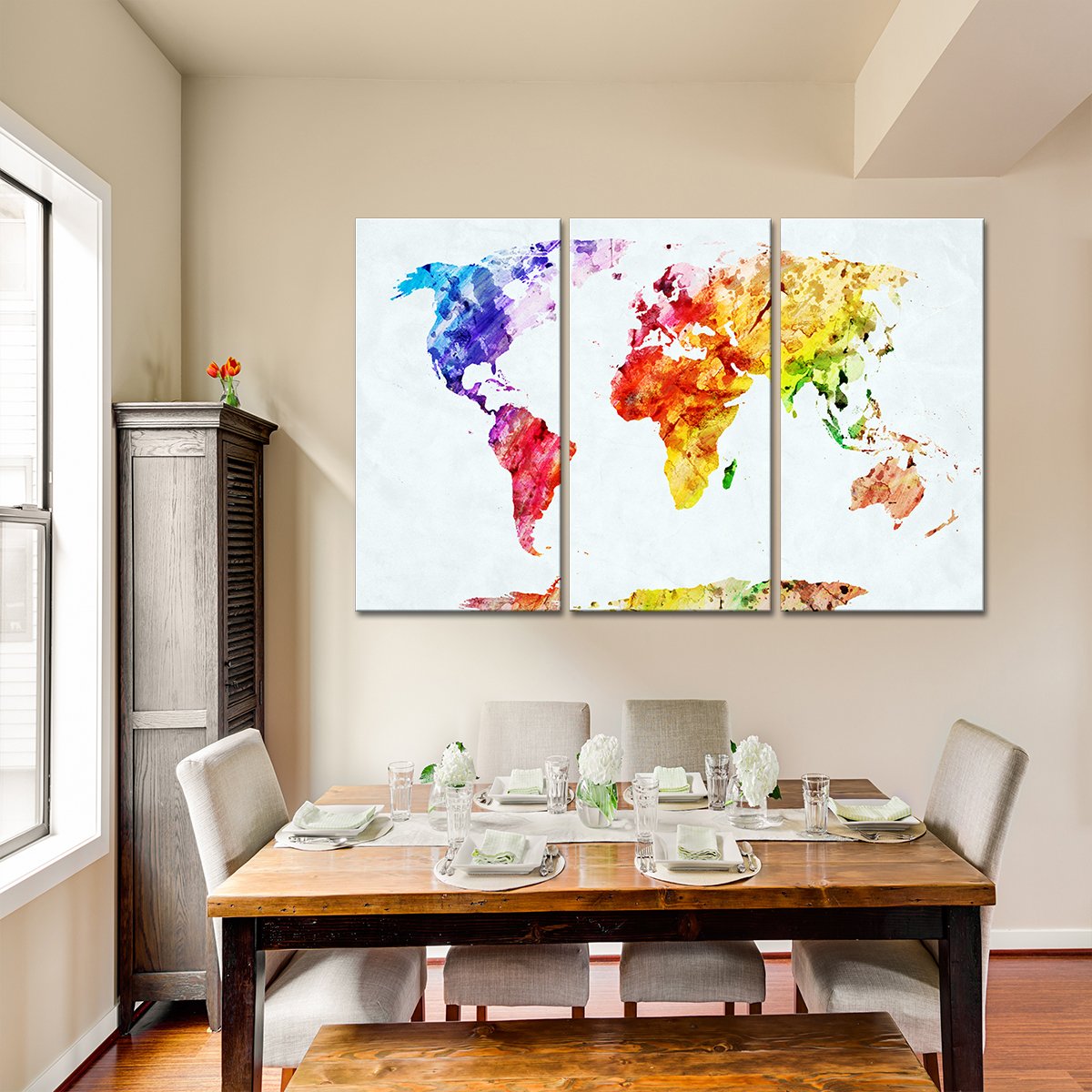 Temperate World Map Multi Panel Canvas Wall Art